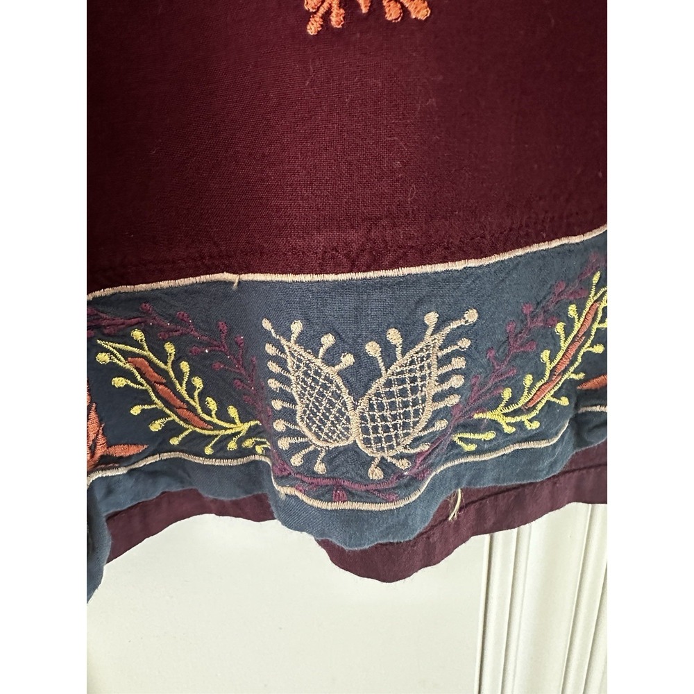 Vintage Flaky People Embroidered Boho Peasant Top Burgundy Folk Festival Medium - Picture 8 of 9